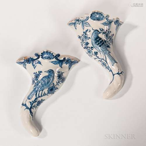 Pair of Tin-glazed Earthenware Wall Pockets