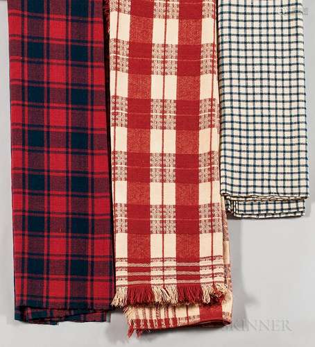 Three Woven Check Woolen Blankets