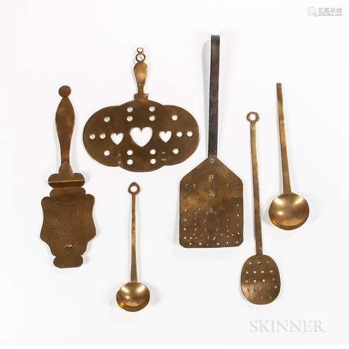 Six Brass Kitchen Utensils