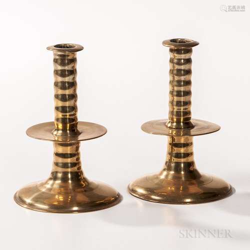 Pair of English Trumpet-base Mid-drip Candlesticks