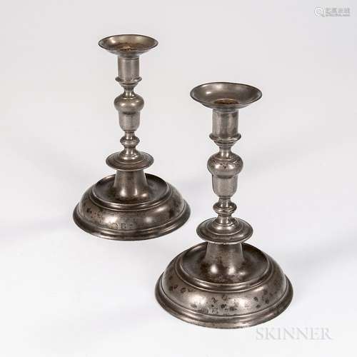 Pair of Large Pewter Candlesticks