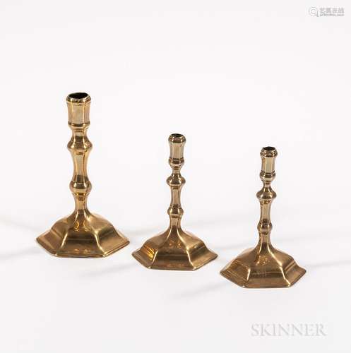 Two Hexagonal-base Tapersticks and a Hexagonal-base Candlestick