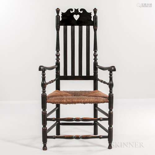 Black-painted Bannister-back Heart and Crown Armchair