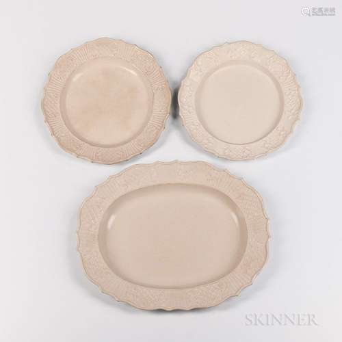 Three Staffordshire Press-molded Salt-glazed Stoneware Plates