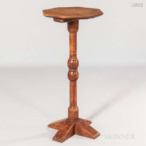 Red-painted Octagonal-top Cross-base Candlestand