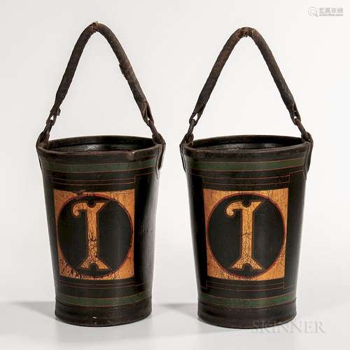 Pair of Painted Leather Fire Buckets