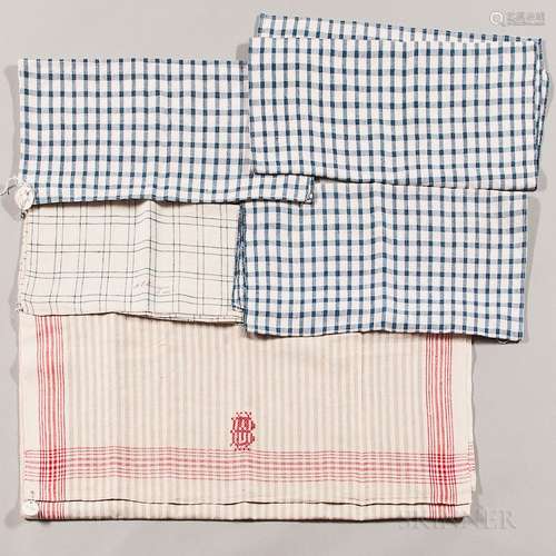 Six Checked Linen Textile Items