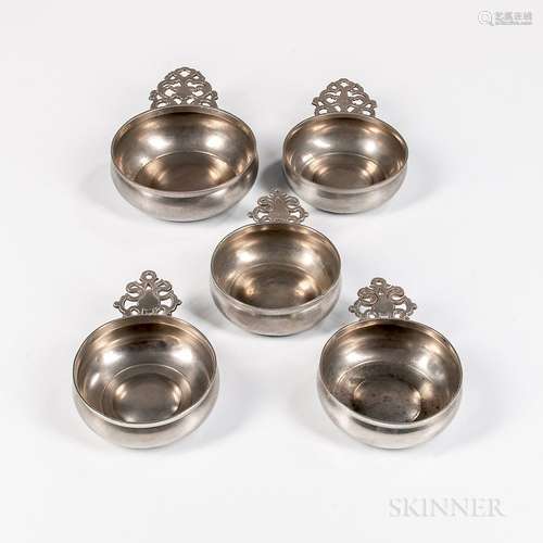 Five New England Pewter Porringers