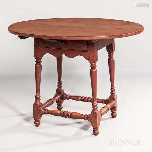 Red-painted Oval-top Tea Table with Drawer