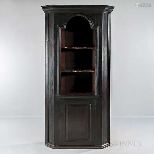 Small Early Black-painted One-piece Corner Cupboard