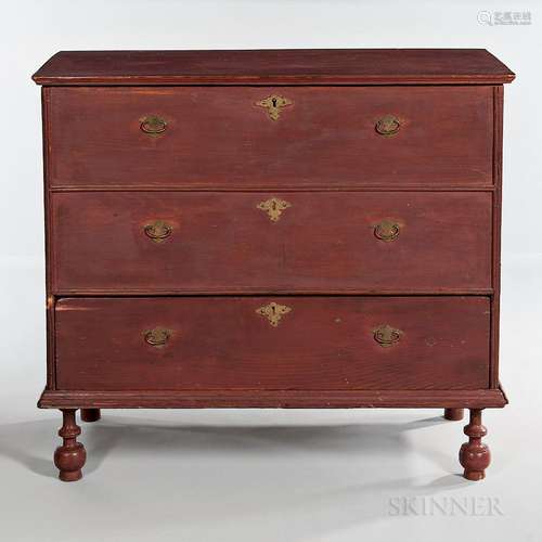 Red-painted Pine Chest over Drawer