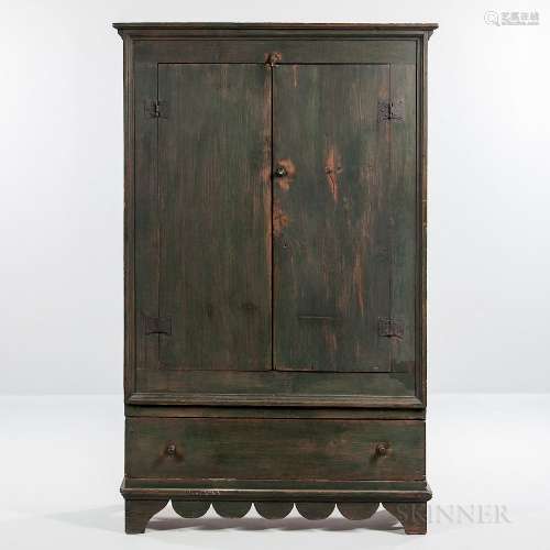 Early Green-painted Cupboard with Drawer