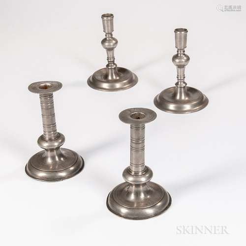 Two Pairs of Early Pewter Candlesticks