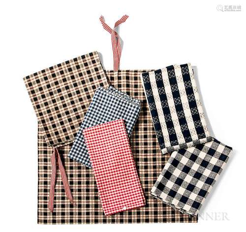 Six Checked Linen Textiles