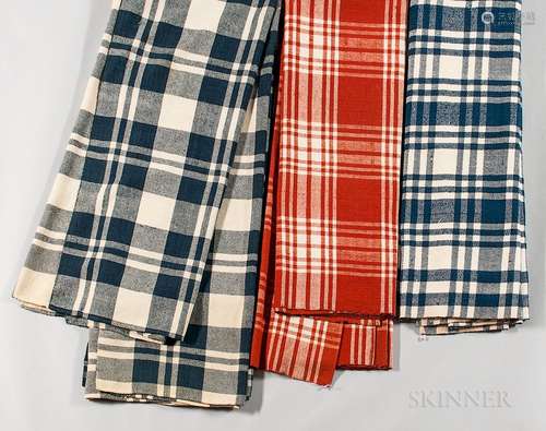 Four Woven Check Woolen Blankets