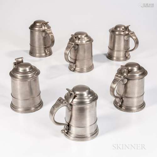 Six English Pewter Tankards