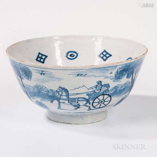 Blue and White Tin-glazed Earthenware Punch Bowl