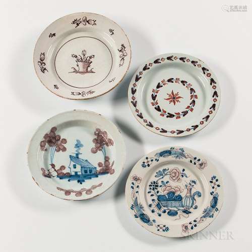 Four Tin-glazed Earthenware Plates