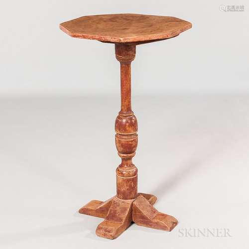 Red-painted Octagonal-top Cross-base Candlestand