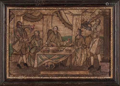 Needlework Picture of an Elegant Social Scene