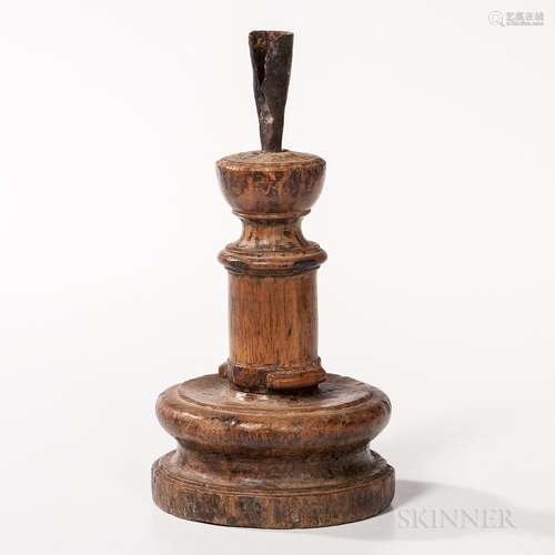 Turned Wood and Wrought Iron Candlestick