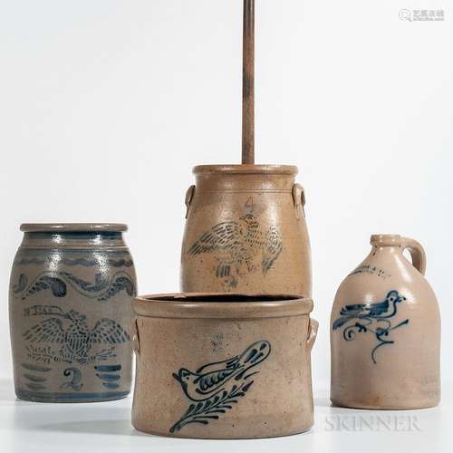 Four Cobalt Decorated Stoneware Items