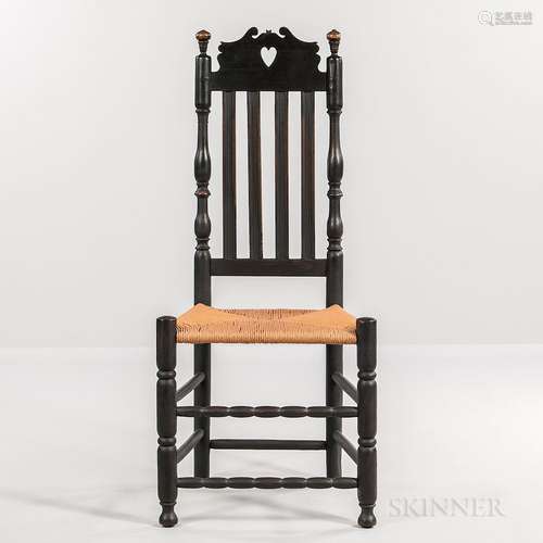 Black-painted Heart and Crown Bannister-back Chair