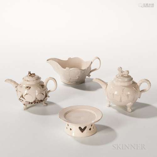 Four Staffordshire Salt-glazed Stoneware Table Items