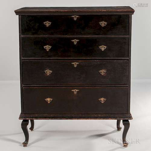 Black-painted Chest over Drawers on Bandy Legs