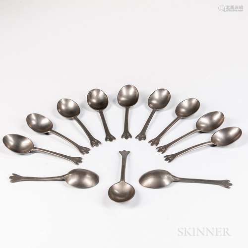 Set of Twelve Wavy-end Pewter Spoons