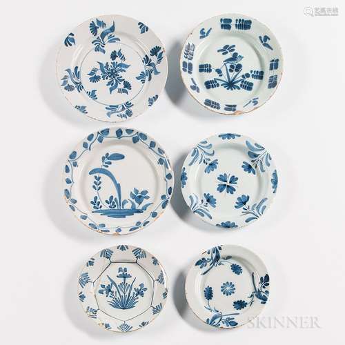 Six Blue and White Tin-glazed Earthenware Plates