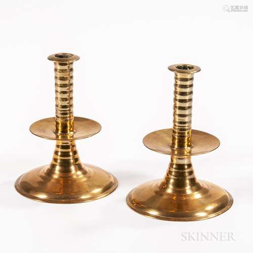 Pair of English Trumpet-base Mid-drip Candlesticks