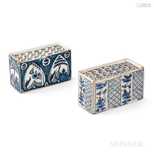 Two English Tin-glazed Earthenware Flower Bricks