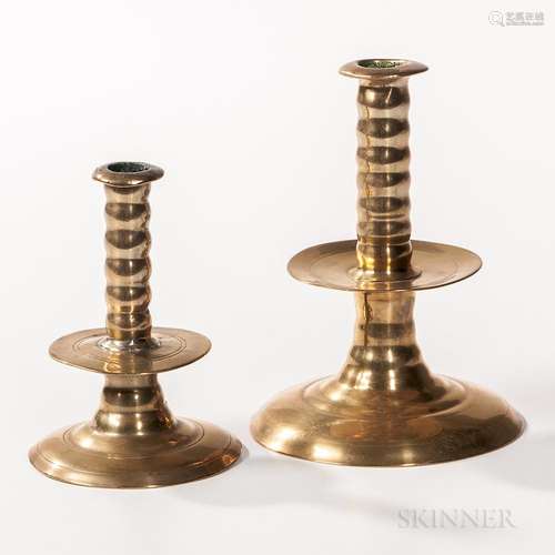 Two English Trumpet-base Mid-drip Candlesticks