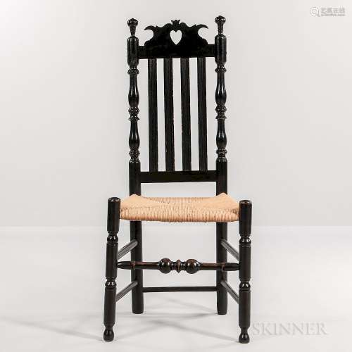 Black-painted Bannister-back Heart and Crown Chair