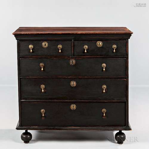 Black-painted Ball-foot Chest of Drawers