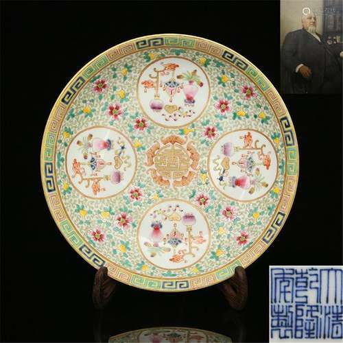 Qing Qianlong pastel inlaid gold Fushou opening Guangbo