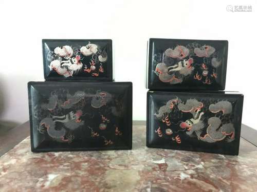 SET OF FOUR 1911 CHINESE FOOCHOW LACQUER NESTING BOXES