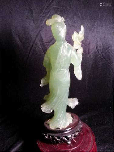 CHINESE CARVED HETIAN CELADON JADE GUNANYIN