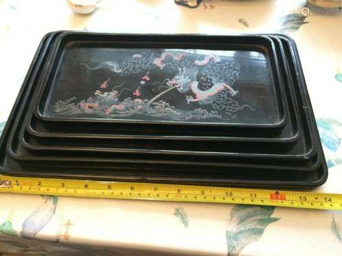 Foochow Leng Hing Lacquer Set Of 5 Trays 1920Âs