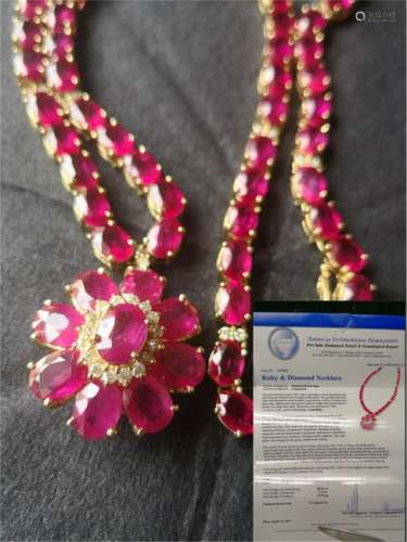 Ruby diamond necklace and certificate