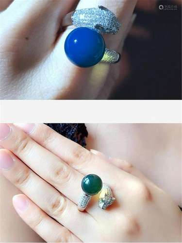 Dominican Blue Amber Ring S925 Silver Blue Per 12mm