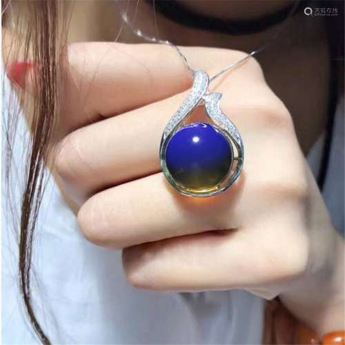 Dominican Blue Amber Pendant s925 Silver Necklace Blue