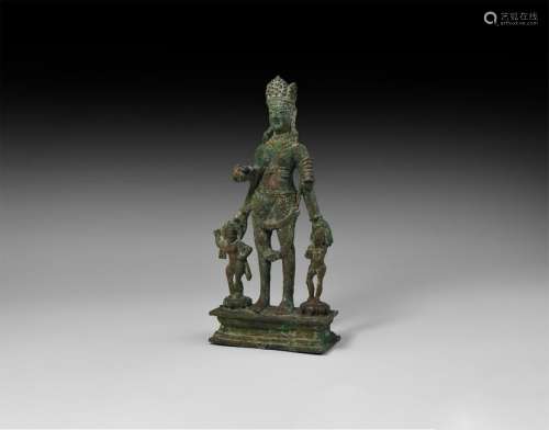 Indian Female Deity with Attendants Statuette