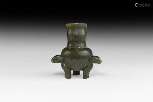 Mughal Style Green Jade Tripod Vessel