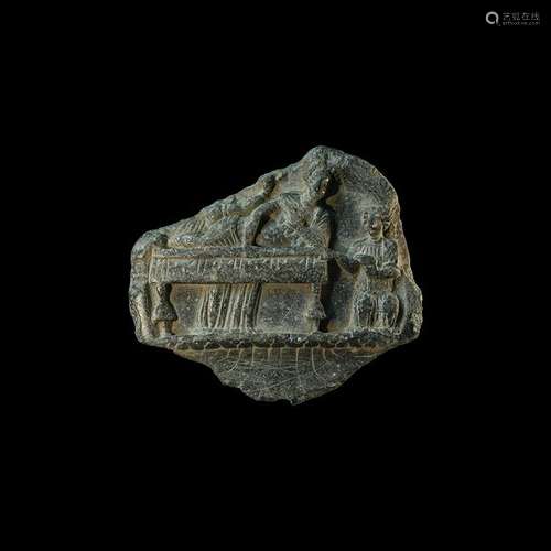 Gandharan Cosmetic Tray Fragment with Banquet Scene