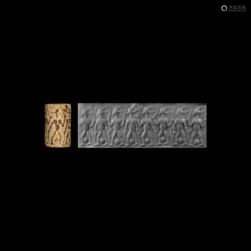 Western Asiatic Cylinder Seal with Horned Men Playing a