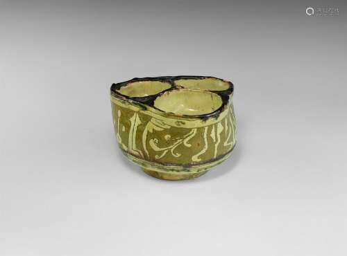 Islamic Glazed Calligraphic Triple Vessel