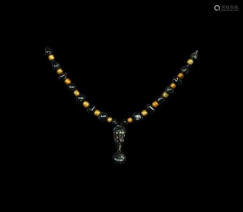 Islamic Gold-in-Glass and Jet Bead Necklace