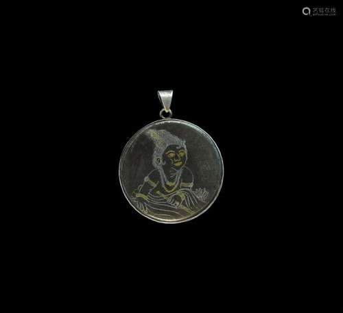 Indian Silver Pendant with Silver and Gold-Inlaid
